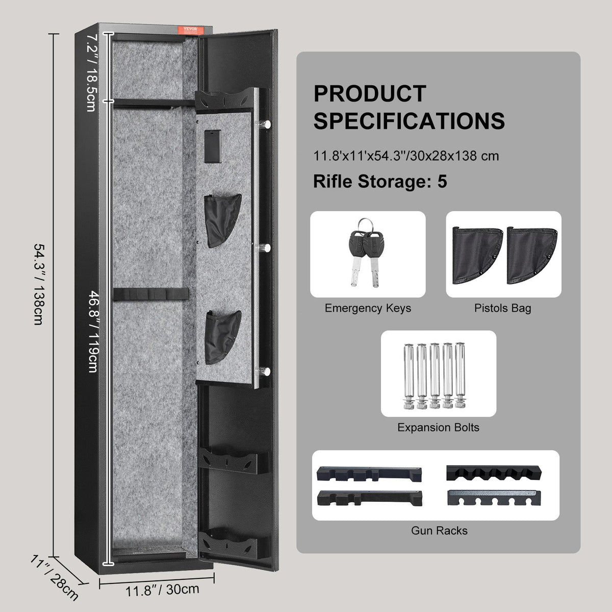 VEVOR Gun Safe with Fingerprint Lock – Holds 5 Rifles and 4 Pistols