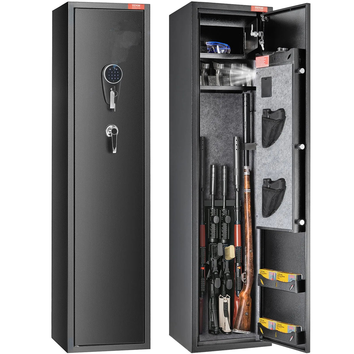 VEVOR Gun Safe for 7-8 Rifles, Rifle Safe with Digital Keypad Lock, Gun Storage Cabinet with Built-in Storage Compartment and Removable Shelf for Long Guns and Pistol Storage at Home