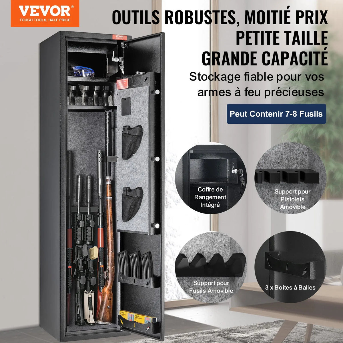 VEVOR Gun Safe for 7-8 Rifles, Rifle Safe with Digital Keypad Lock, Gun Storage Cabinet with Built-in Storage Compartment and Removable Shelf for Long Guns and Pistol Storage at Home