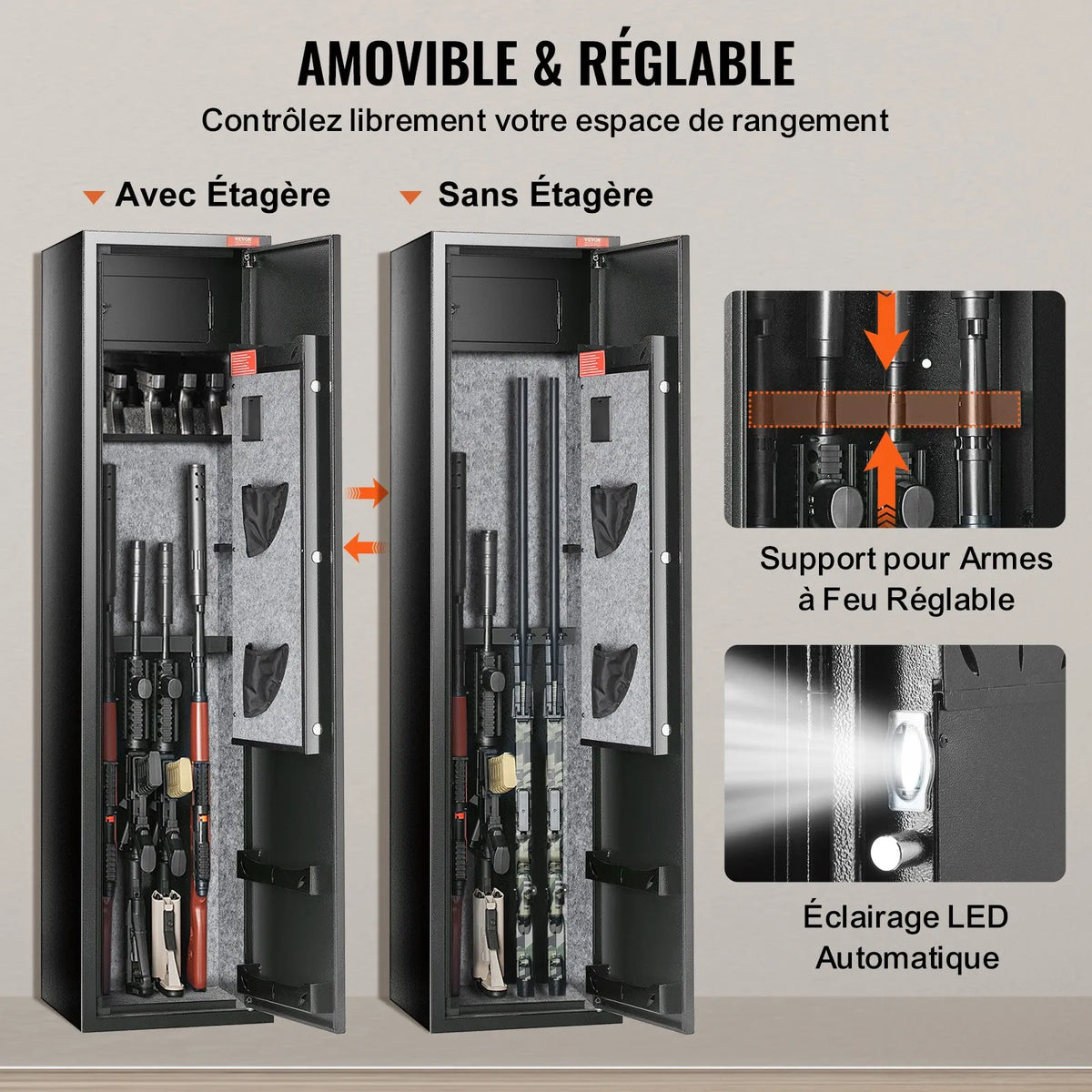 VEVOR Gun Safe for 7-8 Rifles, Rifle Safe with Digital Keypad Lock, Gun Storage Cabinet with Built-in Storage Compartment and Removable Shelf for Long Guns and Pistol Storage at Home
