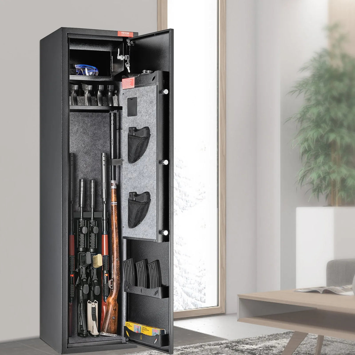 VEVOR Gun Safe for 7-8 Rifles, Rifle Safe with Digital Keypad Lock, Gun Storage Cabinet with Built-in Storage Compartment and Removable Shelf for Long Guns and Pistol Storage at Home