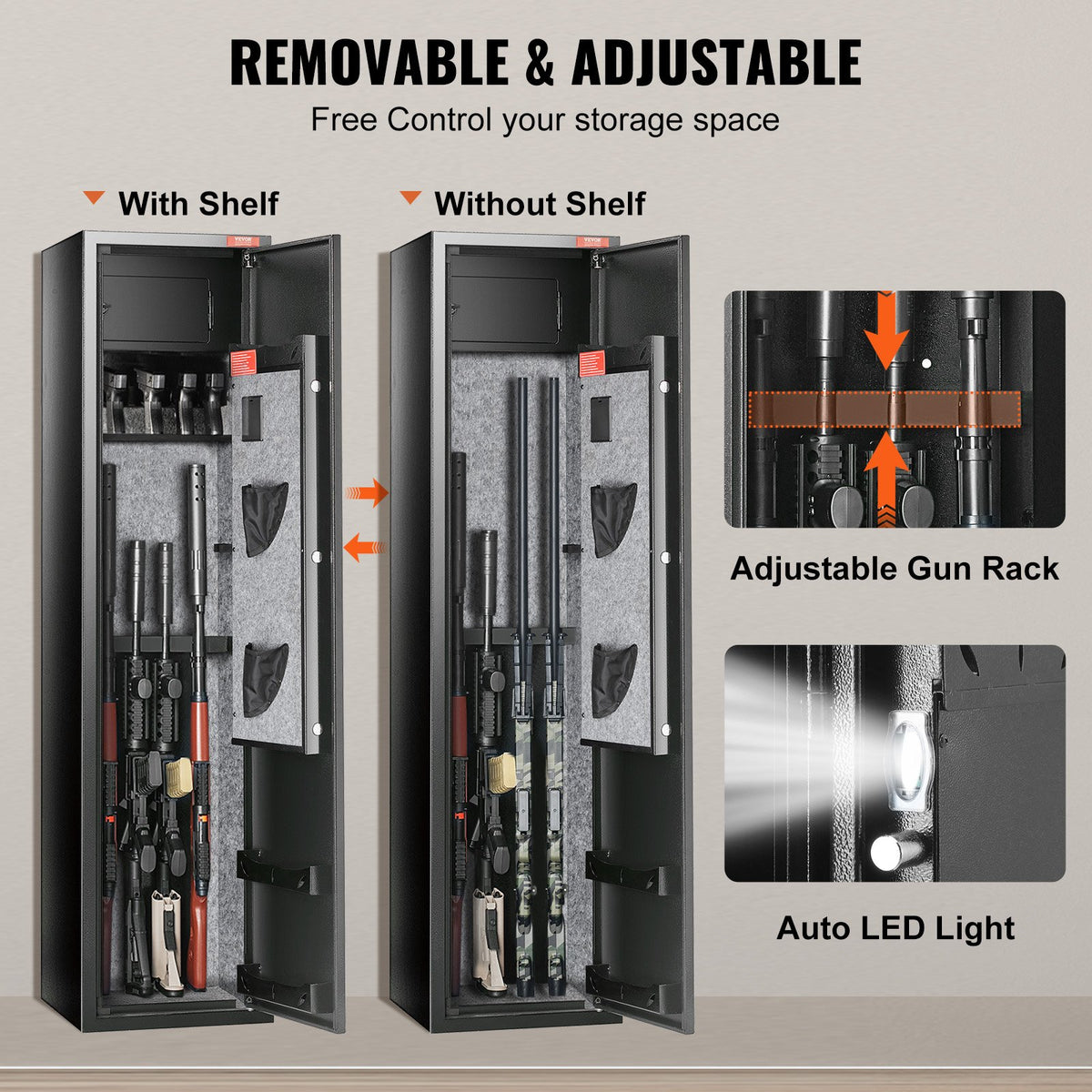 VEVOR Gun Safe – Rifle Safe with Digital Keypad and Lock, 5-Gun Storage Cabinet