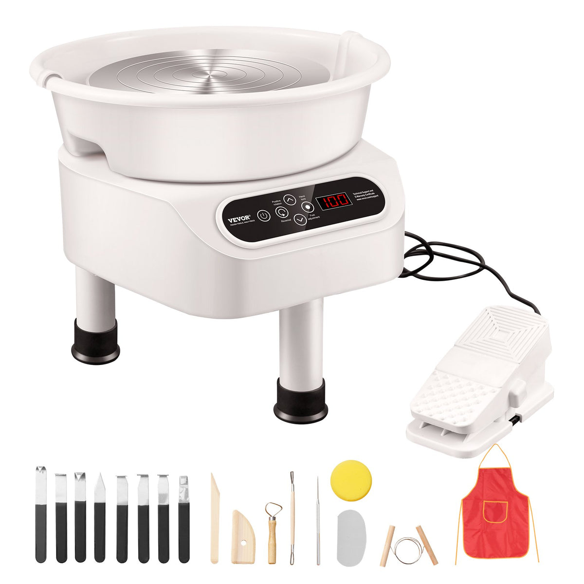 VEVOR pottsepakeder 28 cm, 450 W, puuteekraani ja jalgpedaaliga, valge