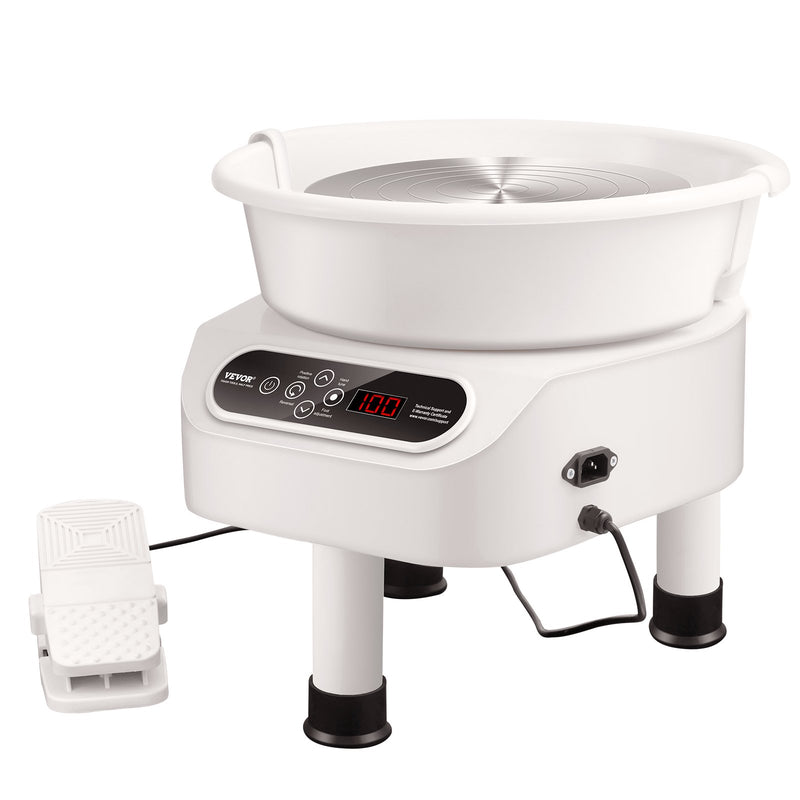 VEVOR 450W Keramikas Virpa - 28 cm Podniecības Ritenis ar Pieskārienjūtīgu Ekrānu un Kāju Pedāli, 450 W, 3 Kājām, Balta