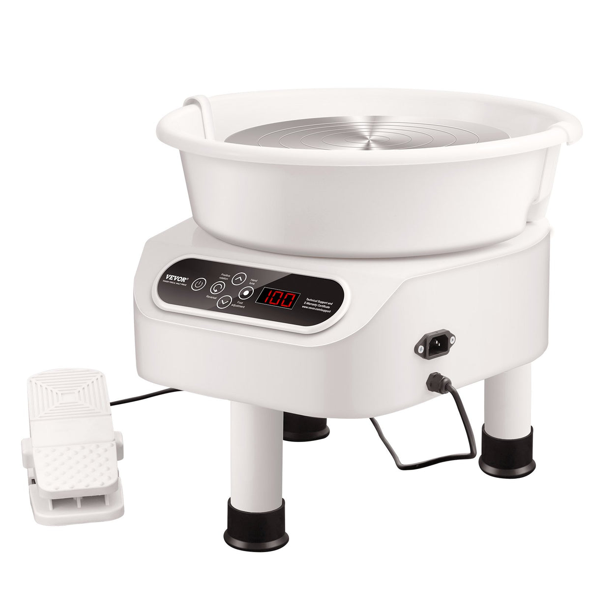 VEVOR pottsepakeder 28 cm, 450 W, puuteekraani ja jalgpedaaliga, valge