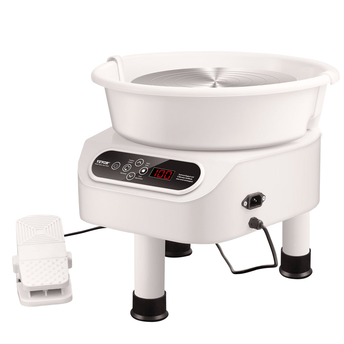 VEVOR pottsepakeder 28 cm, 450 W, puuteekraani ja jalgpedaaliga, valge