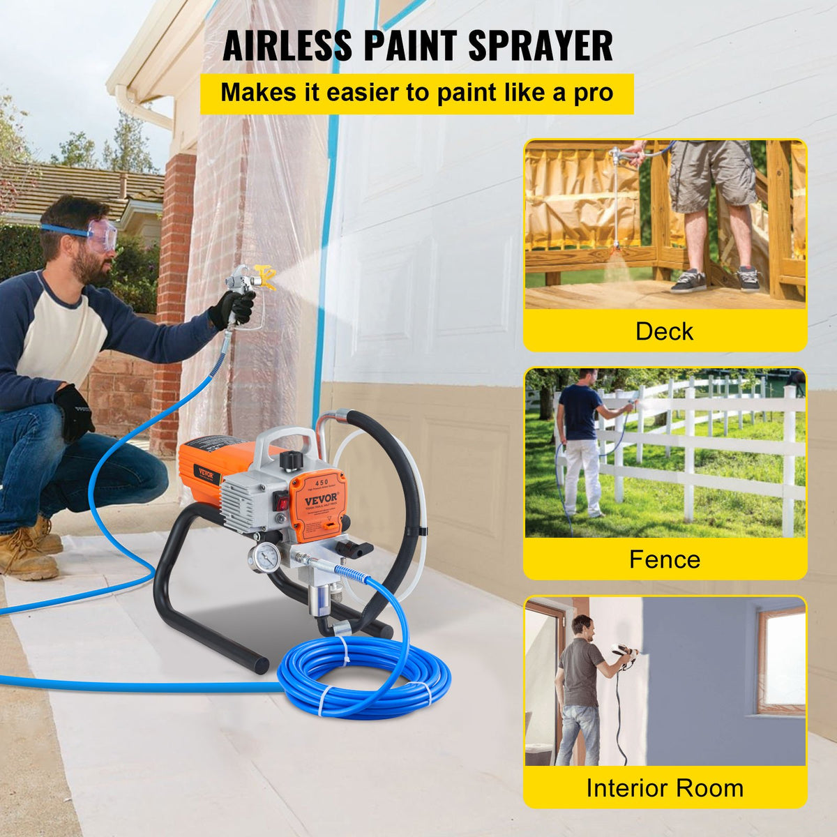 VEVOR High-Pressure Airless Paint Sprayer, 1800W, Suitable for Professional and Home Use for Painting Walls, Ceilings, Fences and Other Surfaces