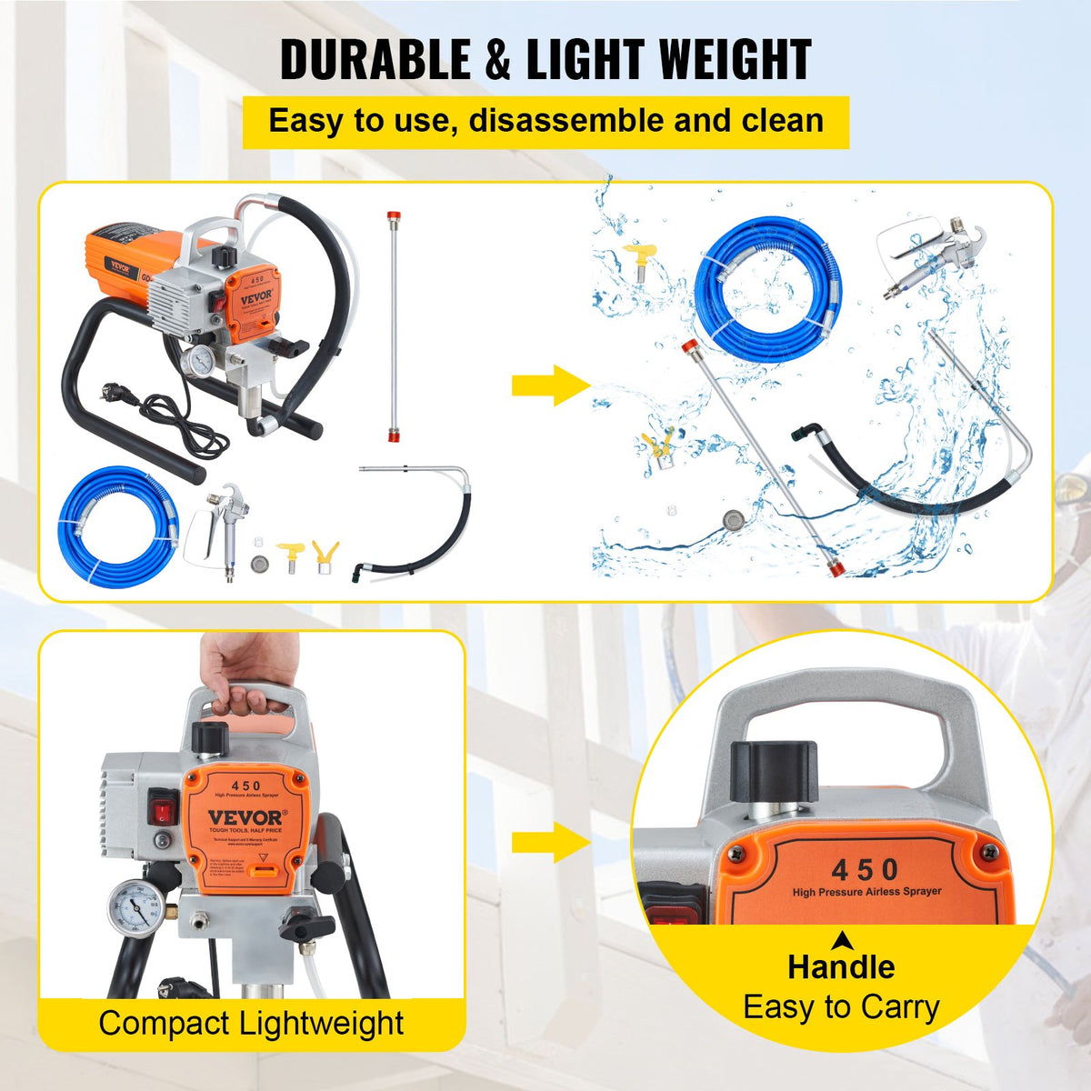 VEVOR High-Pressure Airless Paint Sprayer, 1800W, Suitable for Professional and Home Use for Painting Walls, Ceilings, Fences and Other Surfaces
