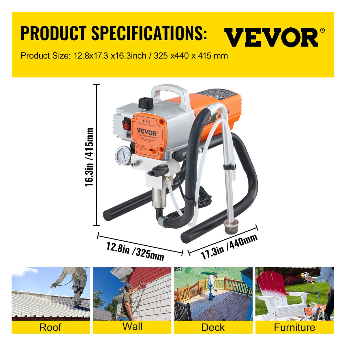 VEVOR High-Pressure Airless Paint Sprayer, 1800W, Suitable for Professional and Home Use for Painting Walls, Ceilings, Fences and Other Surfaces