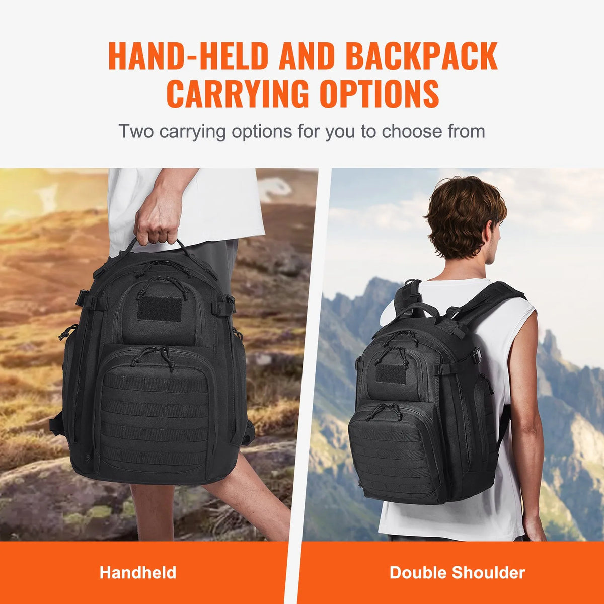 Tactical Backpack 25L Military Rucksack with MOLLE System and Padded Back, Army-Style Bag for Men and Women Hiking, Hunting and Outdoor Adventures, Black
