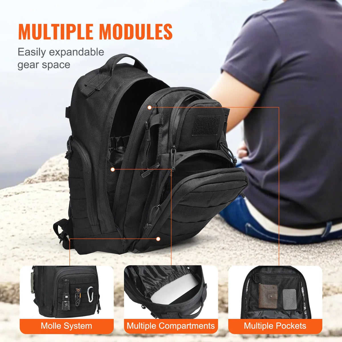 Tactical Backpack 25L Military Rucksack with MOLLE System and Padded Back, Army-Style Bag for Men and Women Hiking, Hunting and Outdoor Adventures, Black