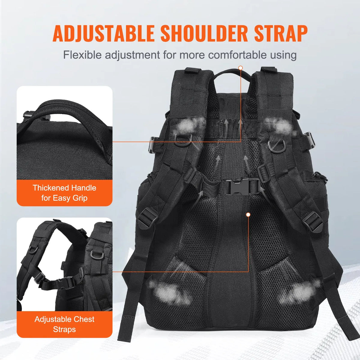 Tactical Backpack 25L Military Rucksack with MOLLE System and Padded Back, Army-Style Bag for Men and Women Hiking, Hunting and Outdoor Adventures, Black