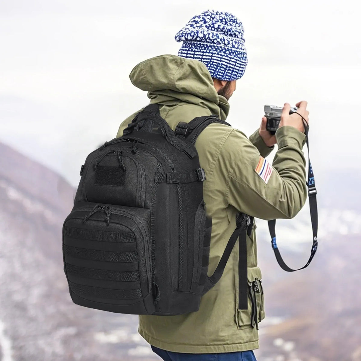 Tactical Backpack 25L Military Rucksack with MOLLE System and Padded Back, Army-Style Bag for Men and Women Hiking, Hunting and Outdoor Adventures, Black