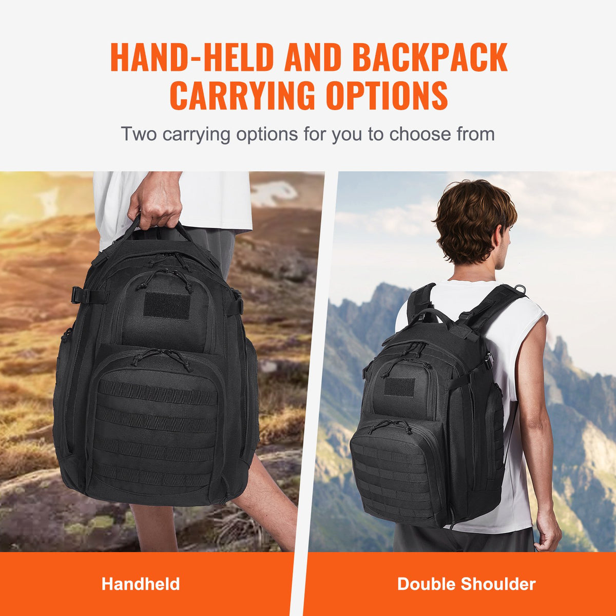 Tactical Backpack 40L Military Rucksack with MOLLE System and Padded Back, Army-Style Bag for Men and Women Hiking, Hunting and Outdoor Adventures, Black
