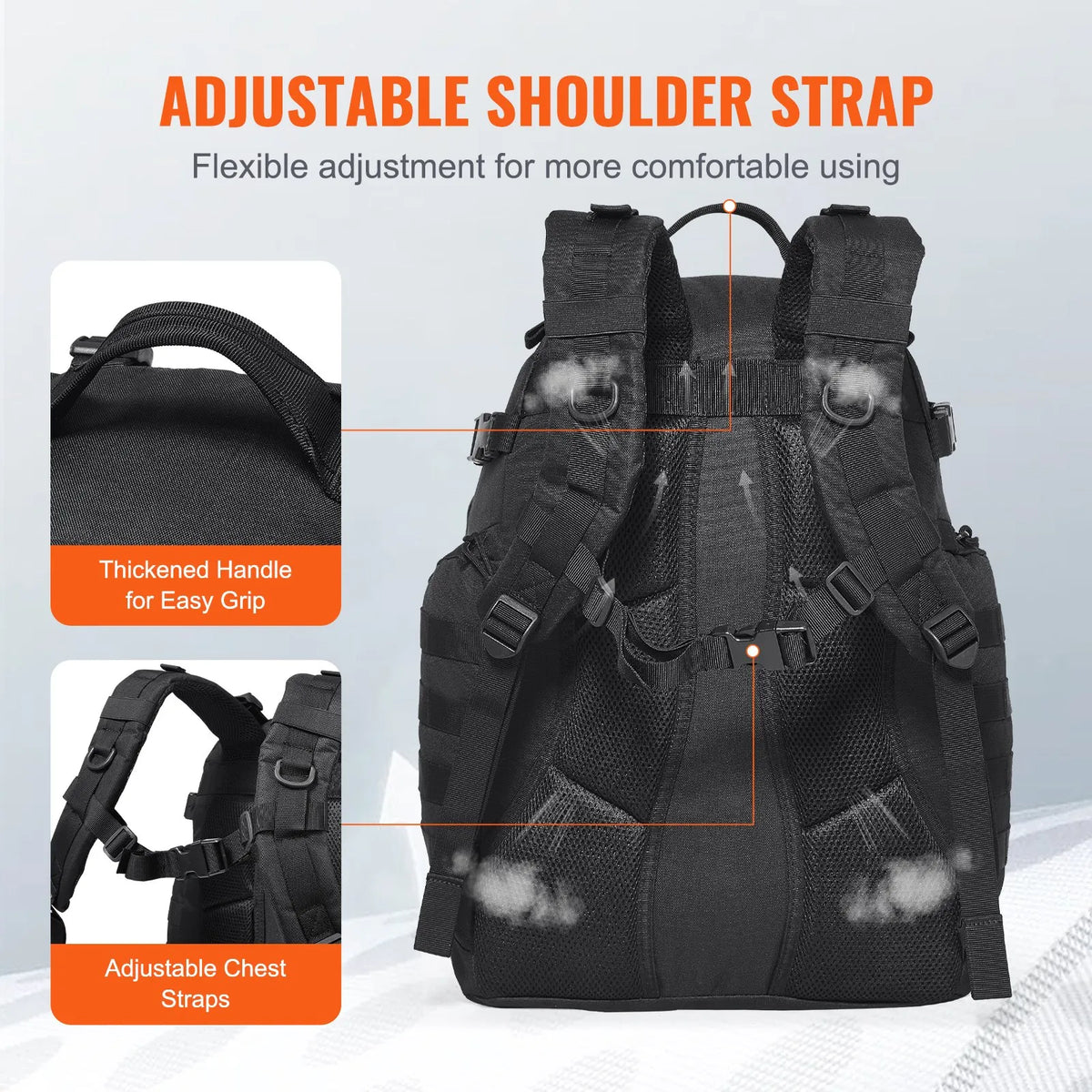 Tactical Backpack 40L Military Rucksack with MOLLE System and Padded Back, Army-Style Bag for Men and Women Hiking, Hunting and Outdoor Adventures, Black