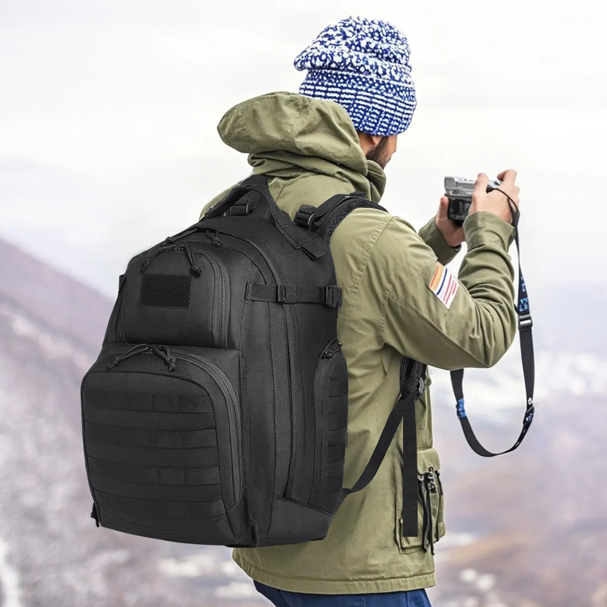Tactical Backpack 40L Military Rucksack with MOLLE System and Padded Back, Army-Style Bag for Men and Women Hiking, Hunting and Outdoor Adventures, Black