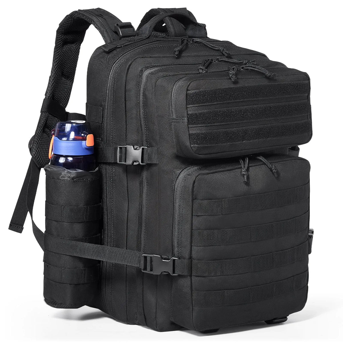 Tactical Backpack 45 L — Military Backpack with Molle System and 3 Compartments, Black