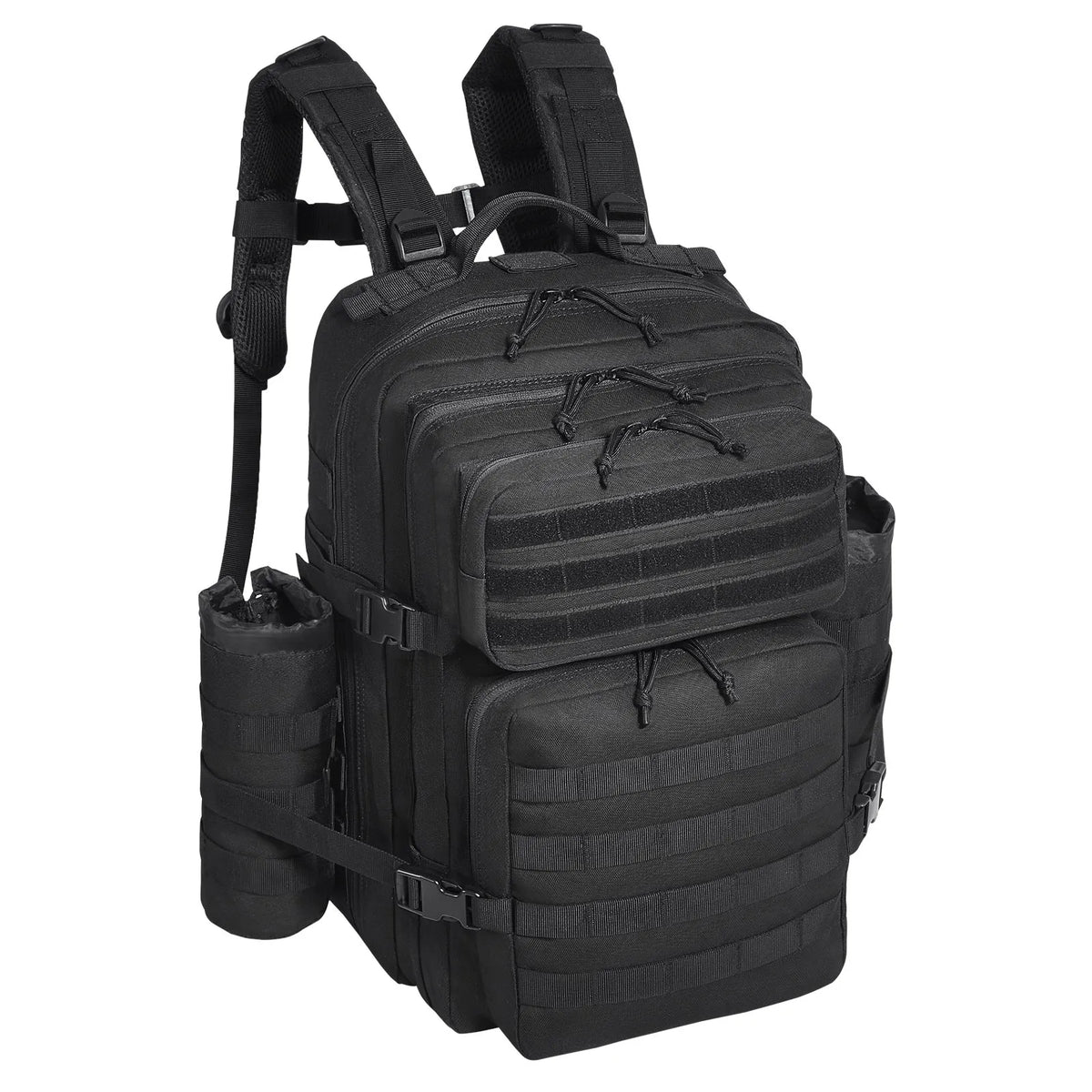 Tactical Backpack 45 L — Military Backpack with Molle System and 3 Compartments, Black