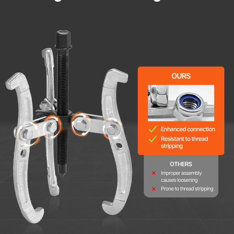 VEVOR zobratu noņēmēju komplekts, 76,2 / 101,6 / 152,4 / 203,2 mm 3-žokļu gultņu noņēmēji ar apgriežamiem žokļiem, 2-žokļu / 3-žokļu skriemeļu noņēmējs, 4 gab. gultņu noņēmēju instrumentu komplekts skriemeļu, zobratu, gultņu un spararatu demontāžai.