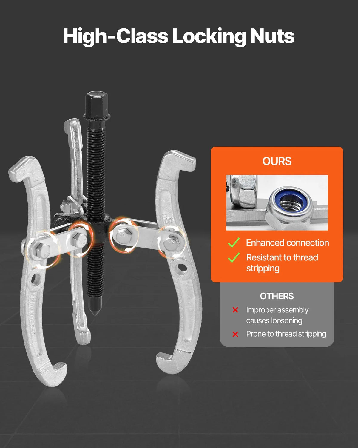 VEVOR Gear Puller Set, 76.2 / 101.6 / 152.4 / 203.2 mm 3-Jaw Bearing Pullers with Reversible Jaws, 2-Jaw / 3-Jaw Pulley Puller, 4-Piece Bearing Puller Tool Kit for Pulley, Gear, Bearing and Flywheel Removal