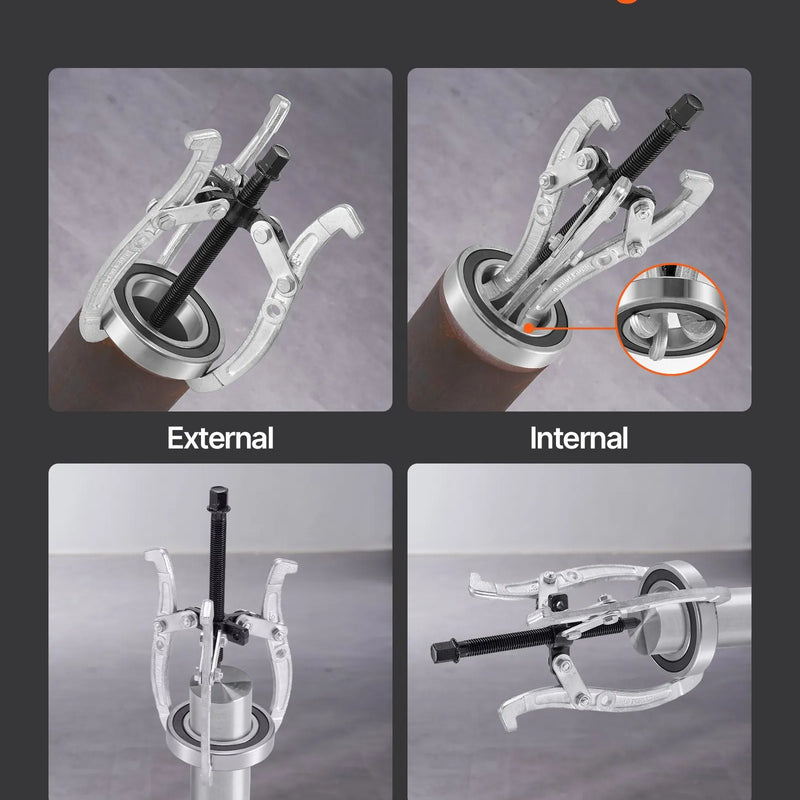 VEVOR zobratu noņēmēju komplekts, 76,2 / 101,6 / 152,4 / 203,2 mm 3-žokļu gultņu noņēmēji ar apgriežamiem žokļiem, 2-žokļu / 3-žokļu skriemeļu noņēmējs, 4 gab. gultņu noņēmēju instrumentu komplekts skriemeļu, zobratu, gultņu un spararatu demontāžai.