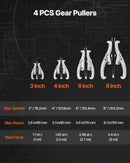 VEVOR zobratu noņēmēju komplekts, 76,2 / 101,6 / 152,4 / 203,2 mm 3-žokļu gultņu noņēmēji ar apgriežamiem žokļiem, 2-žokļu / 3-žokļu skriemeļu noņēmējs, 4 gab. gultņu noņēmēju instrumentu komplekts skriemeļu, zobratu, gultņu un spararatu demontāžai.