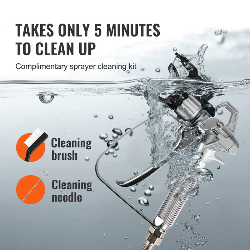 Stacionāra bezgaisa krāsošanas pistole, 0,65 kW (7/8 ZS) elektriskā krāsošanas iekārta, 200 bar augstas jaudas modelis ar pagarinājuma stieni un tīrīšanas komplektu, piemērota iekštelpu un āra mēbelēm, žogiem, mājām un skapjiem