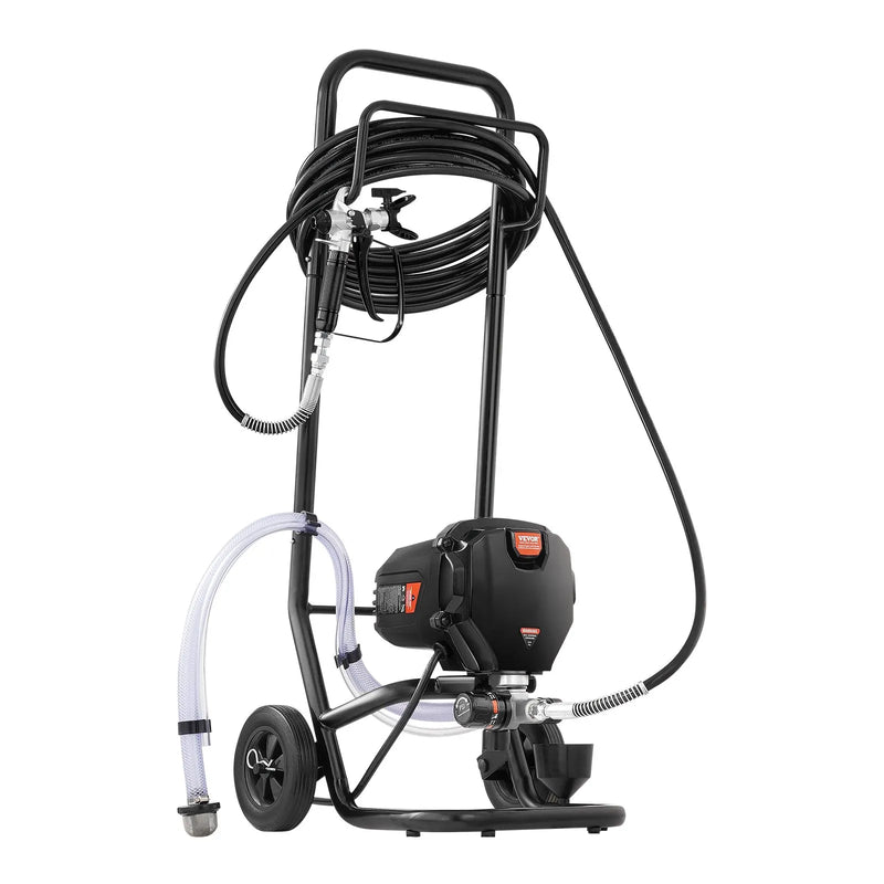 Stacionāra bezgaisa krāsošanas pistole ar ratiņiem, 750 W, 206 bar, augstas efektivitātes elektriskā krāsošanas ierīce smalkam un vienmērīgam pārklājumam, piemērota iekštelpu un āra mēbelēm, žogiem un citām virsmām