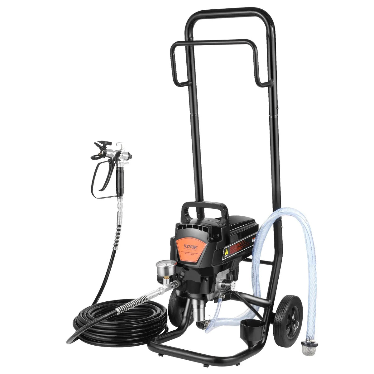 Stationary airless paint sprayer with trolley, 950 W, 206 bar, high-efficiency electric painting device for fine and even coating, suitable for indoor and outdoor furniture