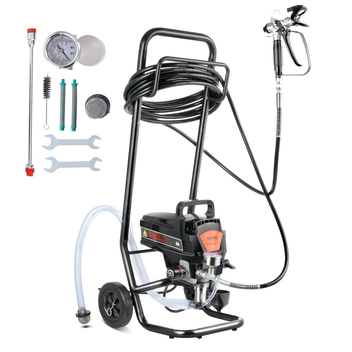 Stationary airless paint sprayer with trolley, 950 W, 206 bar, high-efficiency electric painting device for fine and even coating, suitable for indoor and outdoor furniture