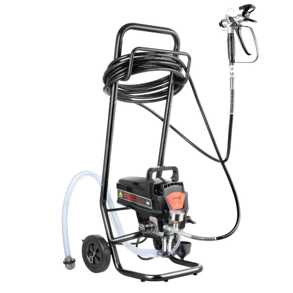 Stationary airless paint sprayer with trolley, 950 W, 206 bar, high-efficiency electric painting device for fine and even coating, suitable for indoor and outdoor furniture