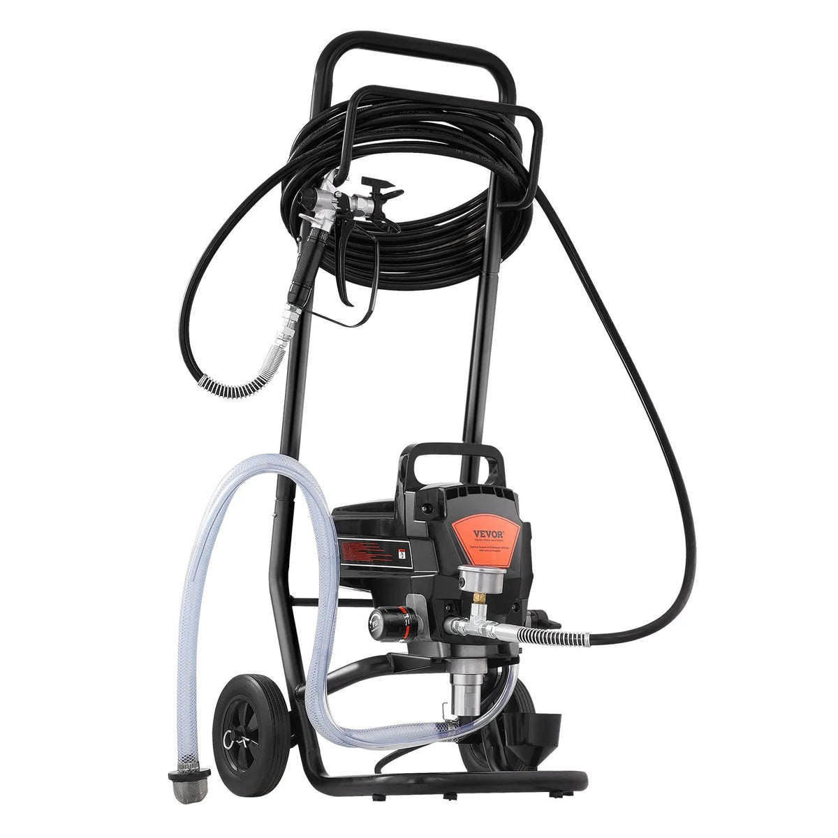 Stationary airless paint sprayer with trolley, 950 W, 206 bar, high-efficiency electric painting device for fine and even coating, suitable for indoor and outdoor furniture