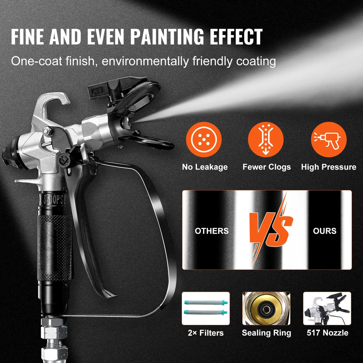 Stationary airless paint sprayer with trolley, 950 W, 206 bar, high-efficiency electric painting device for fine and even coating, suitable for indoor and outdoor furniture