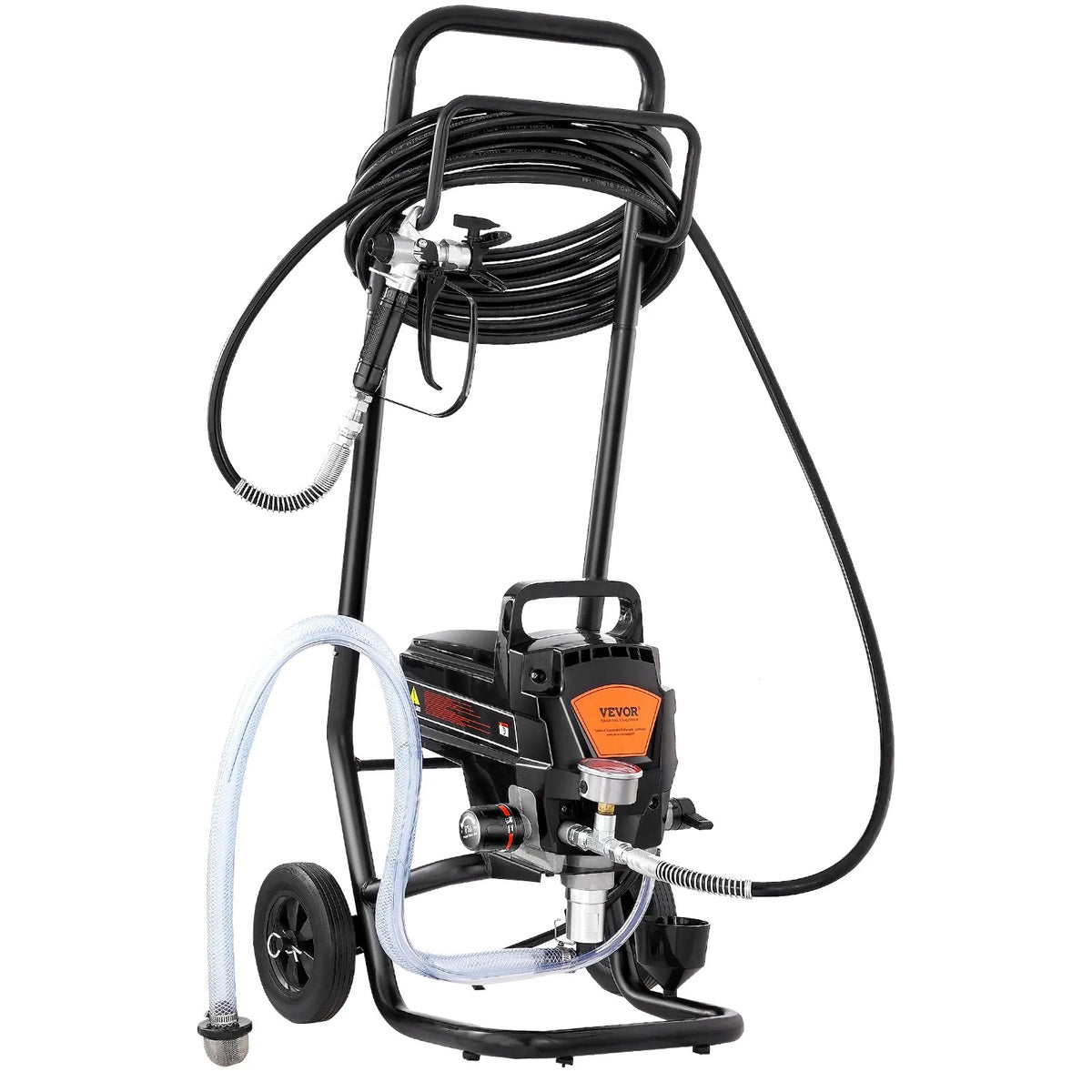 Stationary airless paint sprayer with trolley, 950 W, 206 bar, high-efficiency electric painting device for fine and even coating, suitable for indoor and outdoor furniture
