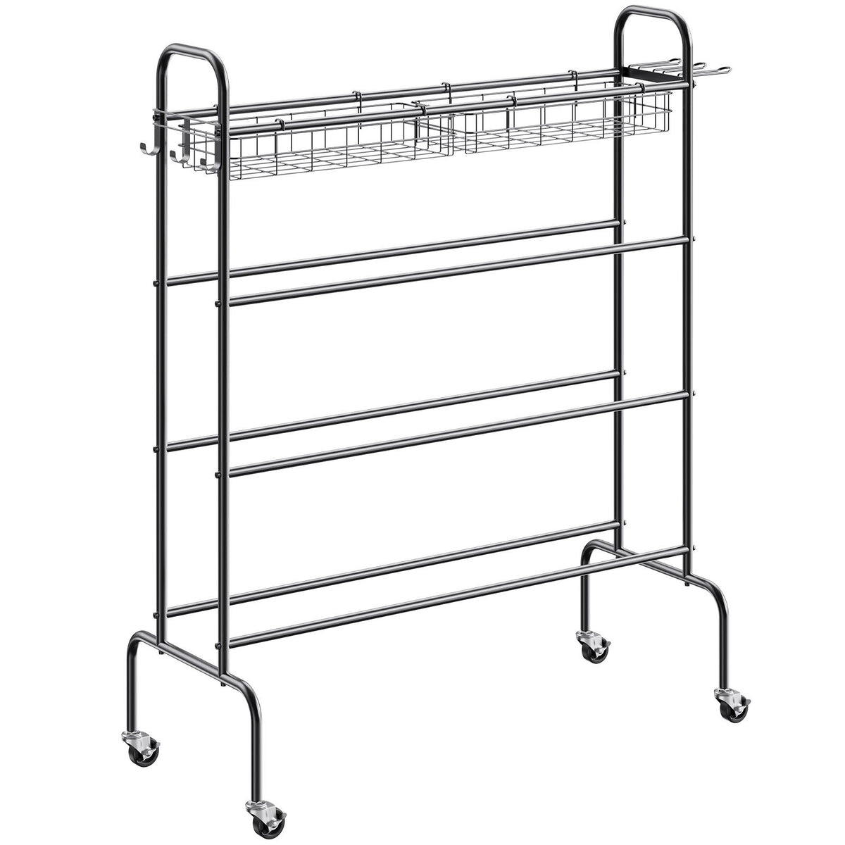 VEVOR 4-Tier Sports Equipment Rack on Wheels with Hooks and Baskets