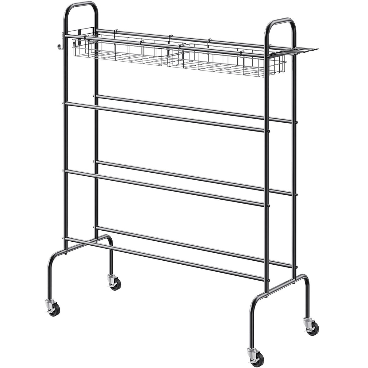 VEVOR 4-Tier Sports Equipment Rack on Wheels with Hooks and Baskets