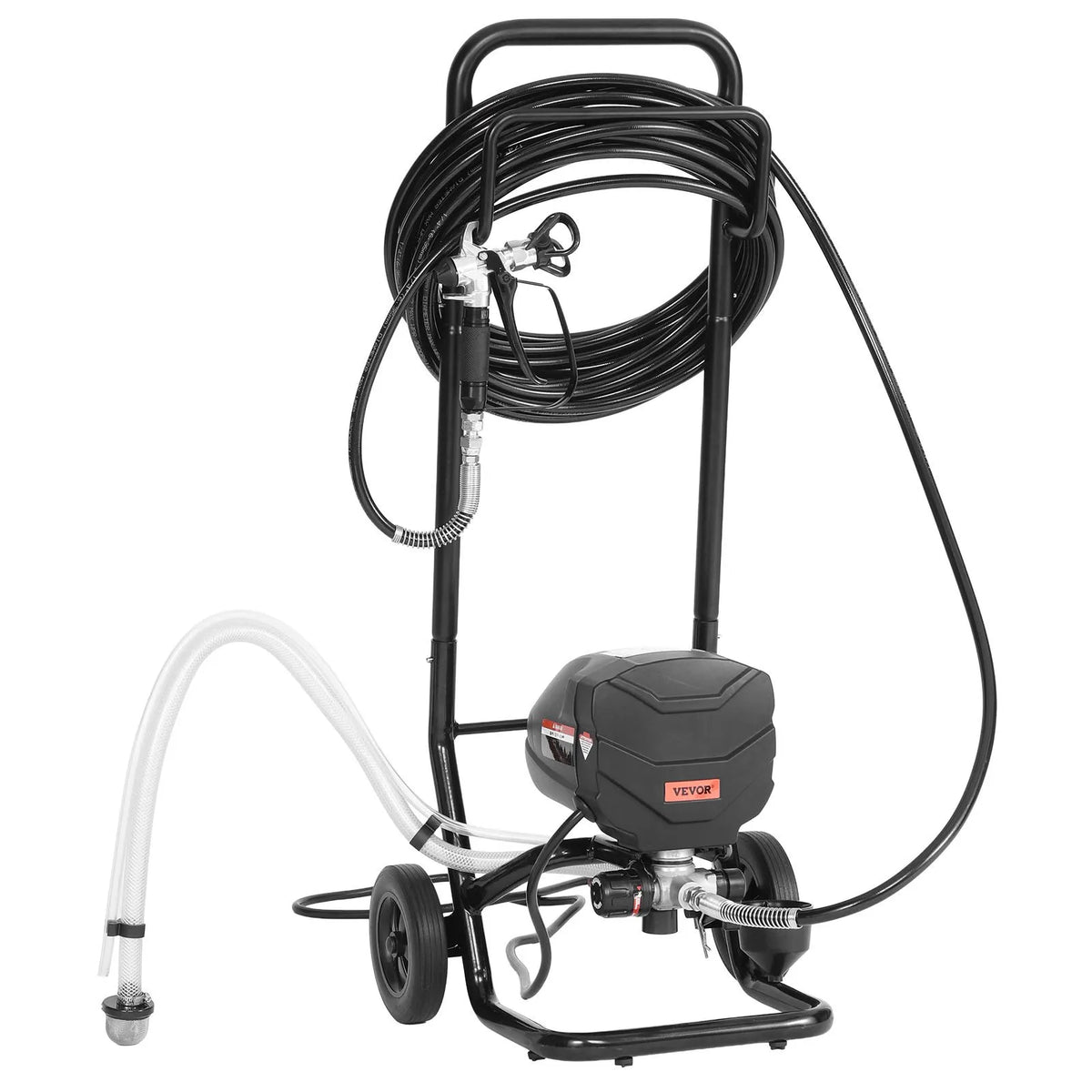 VEVOR Airless Paint Sprayer, 650 W, 20.7 MPa High-Pressure Airless Painting Machine with Cart, Cleaning Brush, Hose, Extension Rod and Nozzles, Electric Paint Sprayer for Indoor and Outdoor Work