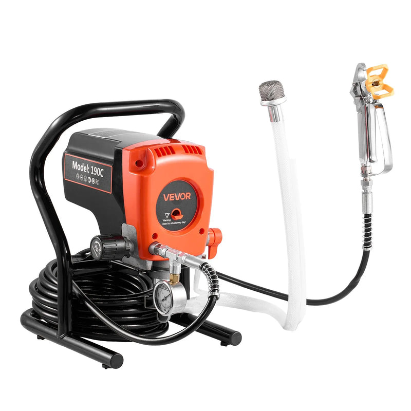 VEVOR bezgaisa krāsošanas smidzinātājs uz statīva, 900 W, augstspiediena krāsas smidzinātājs līdz 227 bar, komplektā šļūtene, pagarinājuma stienis, sprauslas un tīrīšanas birste, paredzēts iekštelpu un āra krāsošanai, mājai un žogiem