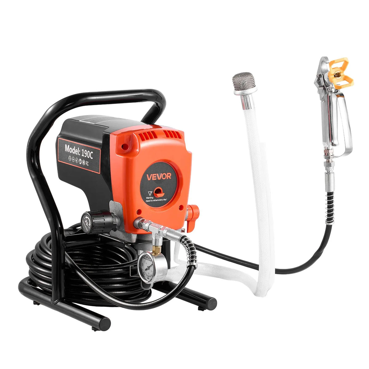VEVOR bezgaisa krāsošanas smidzinātājs uz statīva, 900 W, augstspiediena krāsas smidzinātājs līdz 227 bar, komplektā šļūtene, pagarinājuma stienis, sprauslas un tīrīšanas birste, paredzēts iekštelpu un āra krāsošanai, mājai un žogiem