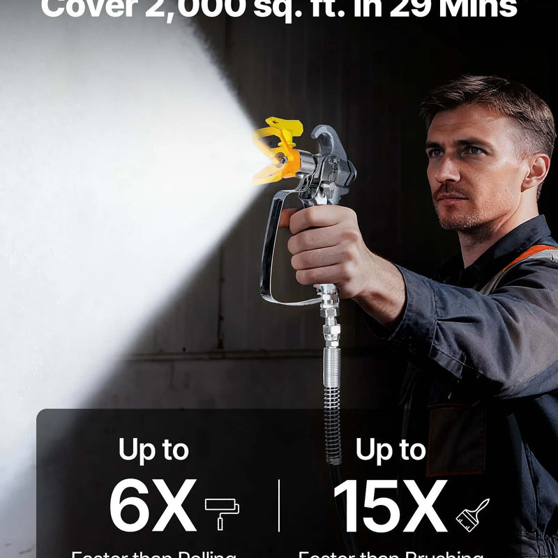 VEVOR bezgaisa krāsošanas smidzinātājs uz statīva, 900 W, augstspiediena krāsas smidzinātājs līdz 227 bar, komplektā šļūtene, pagarinājuma stienis, sprauslas un tīrīšanas birste, paredzēts iekštelpu un āra krāsošanai, mājai un žogiem