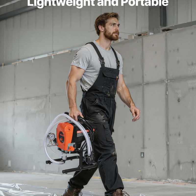 VEVOR bezgaisa krāsošanas smidzinātājs uz statīva, 900 W, augstspiediena krāsas smidzinātājs līdz 227 bar, komplektā šļūtene, pagarinājuma stienis, sprauslas un tīrīšanas birste, paredzēts iekštelpu un āra krāsošanai, mājai un žogiem