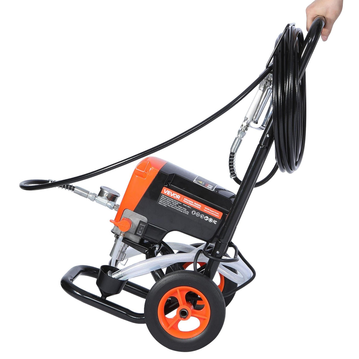 VEVOR Airless Paint Sprayer, 900 W, 22.8 MPa High-Pressure Airless Painting Machine with Cart, Cleaning Brush, Hose, Extension Rod and Nozzles, Electric Paint Sprayer for Indoor and Outdoor Work