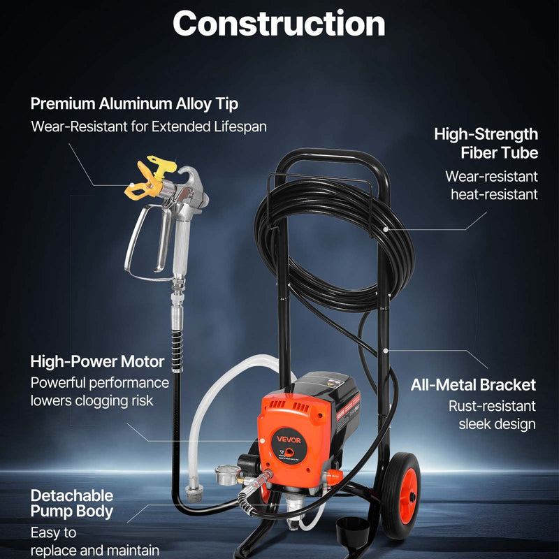 VEVOR statīva tipa bezgaisa krāsas smidzinātājs, 900 W, 22,8 MPa augstspiediena bezgaisa krāsošanas iekārta ar ratiņiem, tīrīšanas birsti, šļūteni, pagarinājuma kātu un sprauslām, elektriskā krāsošanas iekārta mājas iekšdarbiem un ārdarbiem