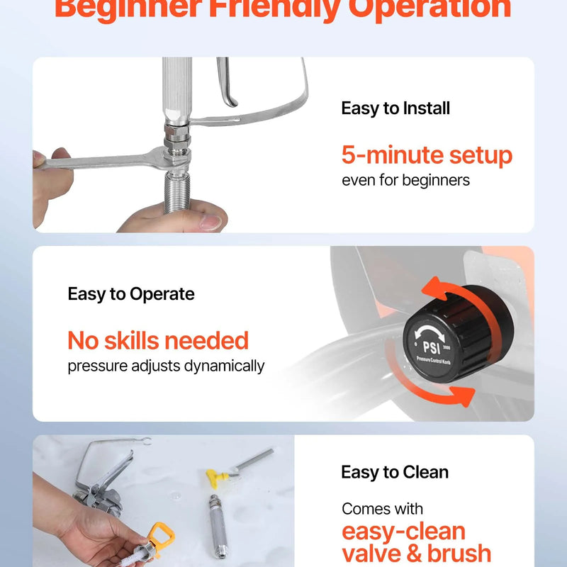 VEVOR statīva tipa bezgaisa krāsas smidzinātājs, 900 W, 22,8 MPa augstspiediena bezgaisa krāsošanas iekārta ar ratiņiem, tīrīšanas birsti, šļūteni, pagarinājuma kātu un sprauslām, elektriskā krāsošanas iekārta mājas iekšdarbiem un ārdarbiem