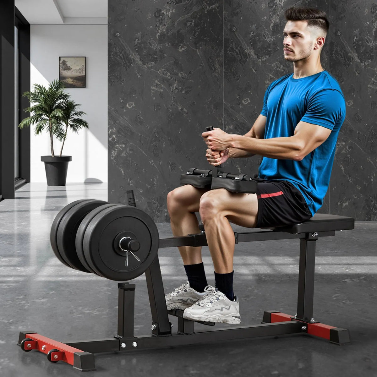 VEVOR sēdošais ikru trenažieris līdz 200 kg, ikru pacelšanas trenažieris mājas sporta zālei, kāju treniņu iekārta apakšējai ķermeņa daļai, piemērots 50 mm svaru diskiem - ZEMLETES.LV
