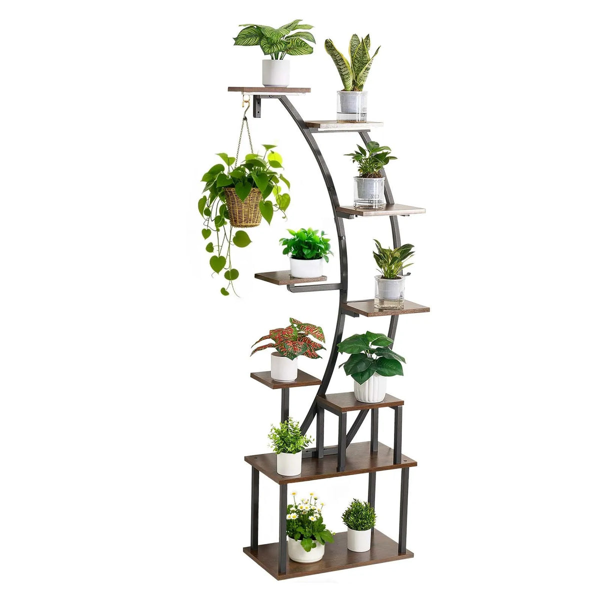 VEVOR 9-Tier Indoor Plant Stand with Grow Lights, 160 cm Curved Metal Corner Shelf with Timer and 10 Brightness Levels, Plant and Flower Display Rack for Living Room and Balcony