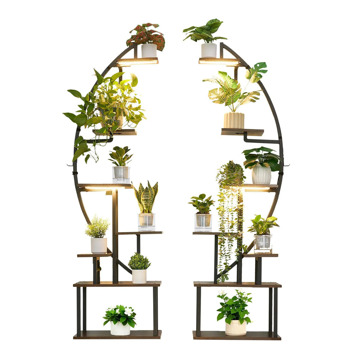 VEVOR Indoor Plant Stand with Grow Light, 166.5 cm Height, 7-Tier Crescent Metal Shelf (2-Piece Set) with Timer Function (3 Modes) and 10 Brightness Levels, Suitable for Flower and Plant Display in Living Room
