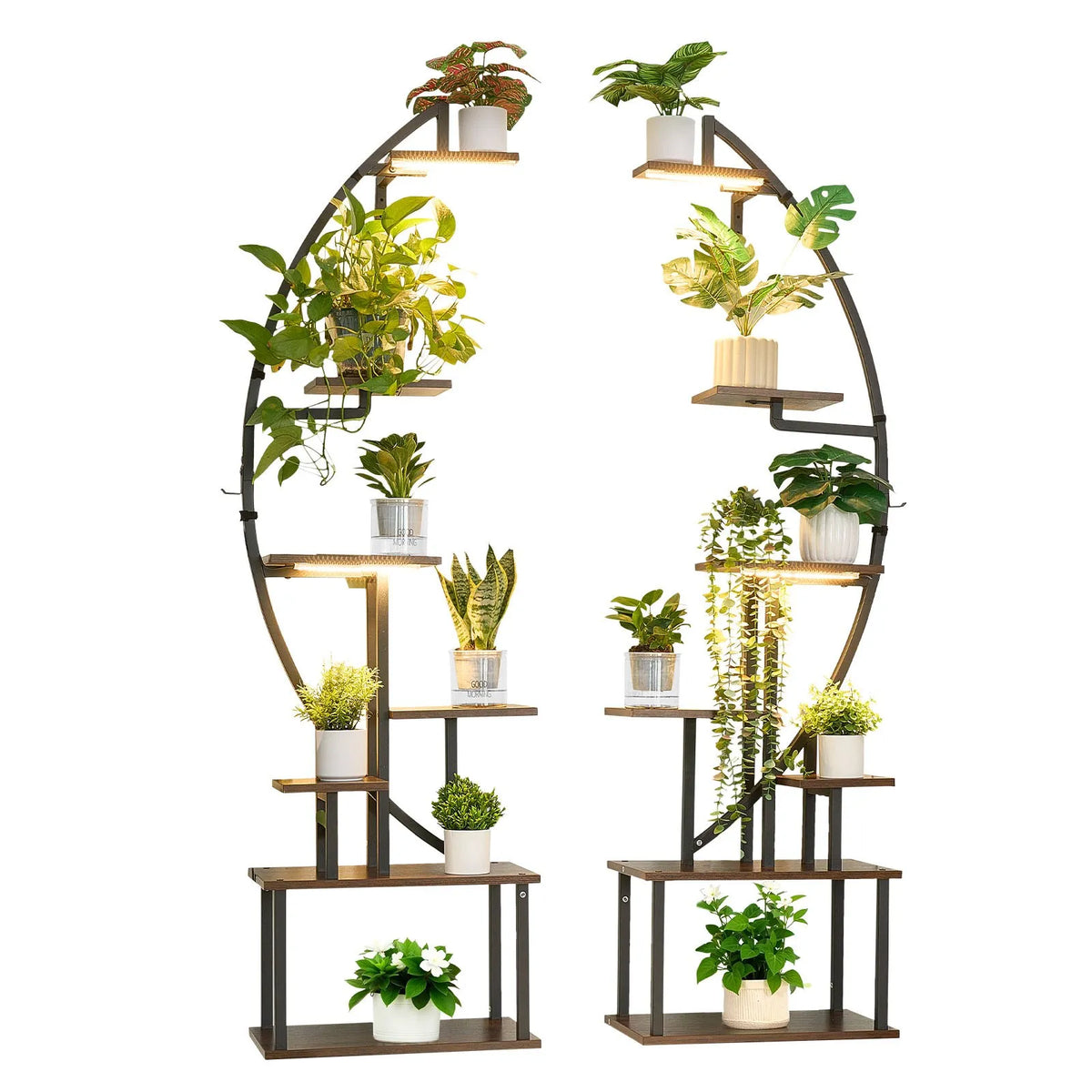 VEVOR Indoor Plant Stand with Grow Light, 166.5 cm Height, 7-Tier Crescent Metal Shelf (2-Piece Set) with Timer Function (3 Modes) and 10 Brightness Levels, Suitable for Flower and Plant Display in Living Room