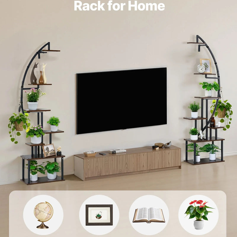 VEVOR iekštelpu augu statīvs ar audzēšanas apgaismojumu, 166,5 cm augsts, 7 līmeņu pusmēness formas metāla plaukts (2 gab. komplekts) ar taimera funkciju (3 režīmi) un 10 spilgtuma līmeņiem, piemērots ziedu un augu ekspozīcijai dzīvojamā telpā.