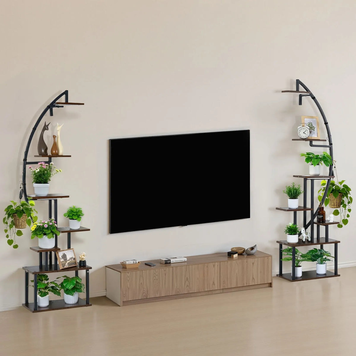 VEVOR Indoor Plant Stand with Grow Light, 166.5 cm Height, 7-Tier Crescent Metal Shelf (2-Piece Set) with Timer Function (3 Modes) and 10 Brightness Levels, Suitable for Flower and Plant Display in Living Room